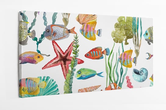 Obraz na płótnie HOMEPRINT, wodorosty, muszla, ryby, koń morski, wzór, morski 100x50 cm HOMEPRINT