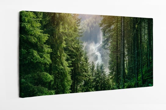 Obraz na płótnie HOMEPRINT, wodospad Krimml, las, panorama, las iglasty, krajobraz, dzika natura 100x50 cm HOMEPRINT