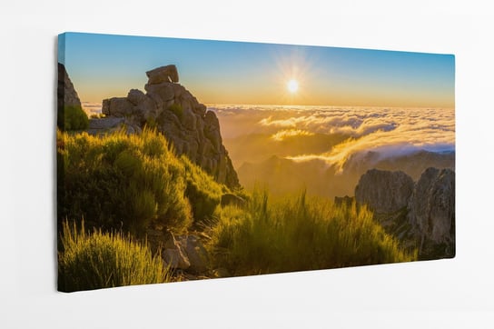 Obraz na płótnie HOMEPRINT, wschód słońca, góry, szczyt górski, Pico do Arieiro, Pico Ruivo, wyspa Madera, Portugalia 100x50 cm HOMEPRINT