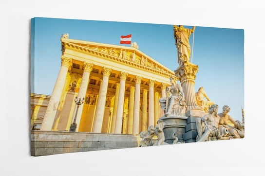 Obraz na płótnie HOMEPRINT, wschód słońca, Wiedeń, Australia, posąg Ateny, Budynek parlamentu austriackiego 100x50 cm HOMEPRINT