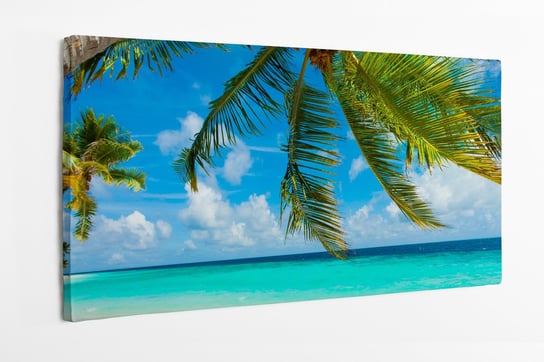 Obraz na płótnie HOMEPRINT, wypoczynek w raju, Malediwy, palma, cień palmy, niebo, piaszczysta plaża 100x50 cm HOMEPRINT