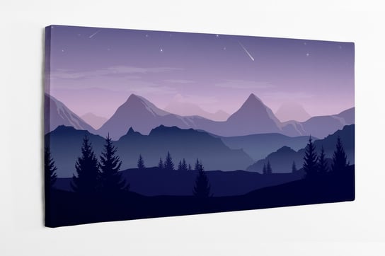 Obraz na płótnie HOMEPRINT, wzgórza, góry, fioletowy, ilustracja, wschód słońca 100x50 cm HOMEPRINT