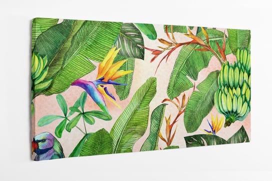 Obraz na płótnie HOMEPRINT, wzór, akwarele, liście bananowca, liście palmy, tropiki, dżungla 100x50 cm HOMEPRINT