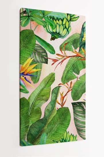 Obraz na płótnie HOMEPRINT, wzór, akwarele, liście bananowca, liście palmy, tropiki, dżungla 50x100 cm HOMEPRINT