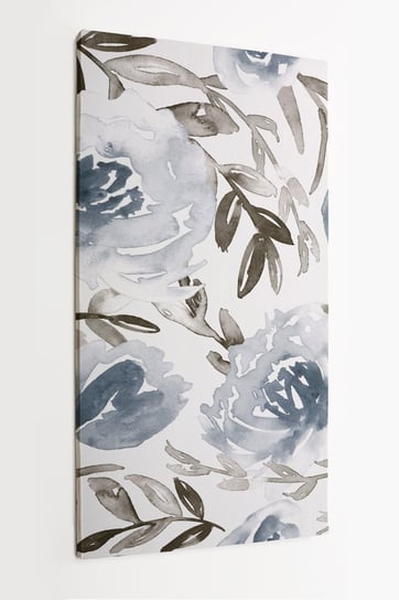 Obraz na płótnie HOMEPRINT, wzór kwiatów i liści, szare kwiaty, białe tło 60x120 cm HOMEPRINT