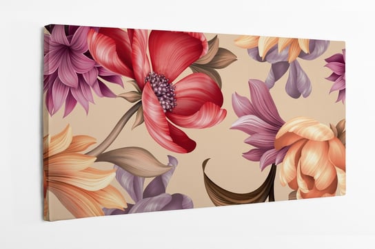 Obraz na płótnie HOMEPRINT, wzór kwiatowy, czerwone i fioletowe kwiaty 100x50 cm HOMEPRINT