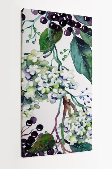 Obraz na płótnie HOMEPRINT, wzór, natura, rośliny na białym tle, akwarele, liście, jarzębina 60x120 cm HOMEPRINT