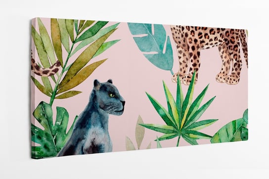 Obraz na płótnie HOMEPRINT, wzór niebezpiecznych kotów tropikalnych na różowym tle, pantera, puma 100x50 cm HOMEPRINT