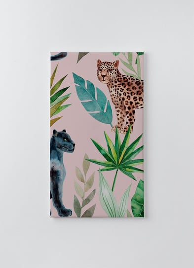 Obraz na płótnie HOMEPRINT, wzór niebezpiecznych kotów tropikalnych na różowym tle, pantera, puma 50x100 cm HOMEPRINT