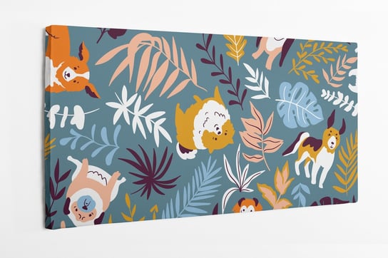Obraz na płótnie HOMEPRINT, wzór, psy, pieski, rośliny, ilustracja 120x60 cm HOMEPRINT