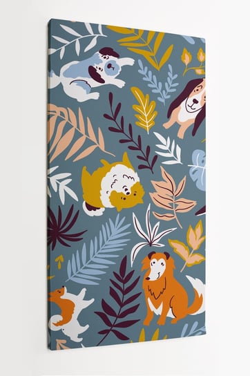 Obraz na płótnie HOMEPRINT, wzór, psy, pieski, rośliny, ilustracja 50x100 cm HOMEPRINT