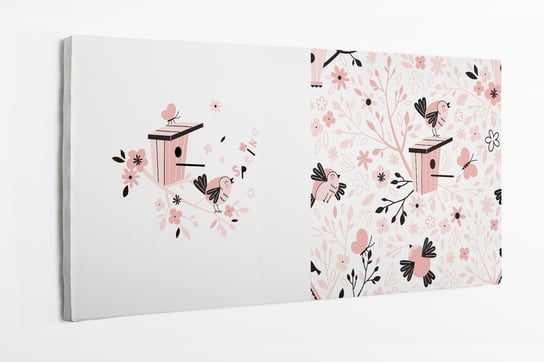 Obraz na płótnie HOMEPRINT, wzór ptaszka śpiewającego na gałęzi w różowym kolorze 120x60 cm HOMEPRINT
