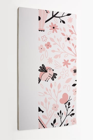 Obraz na płótnie HOMEPRINT, wzór ptaszka śpiewającego na gałęzi w różowym kolorze 50x100 cm HOMEPRINT