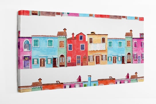 Obraz na płótnie HOMEPRINT, wzór ręcznie malowanych domów szeregowych na jasnym tle 100x50 cm HOMEPRINT