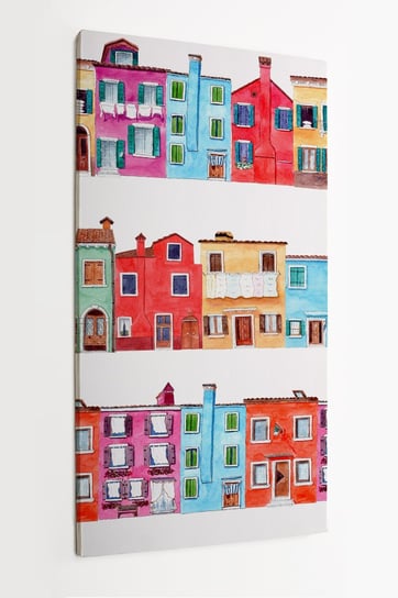 Obraz na płótnie HOMEPRINT, wzór ręcznie malowanych domów szeregowych na jasnym tle 50x100 cm HOMEPRINT