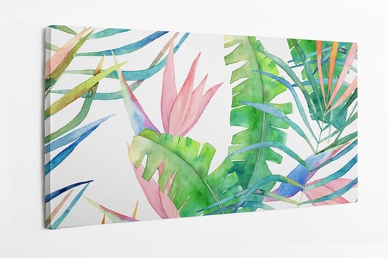 Obraz na płótnie HOMEPRINT, wzór, tropikalne liście, białe tło, botanika, akwarele 140x70 cm HOMEPRINT