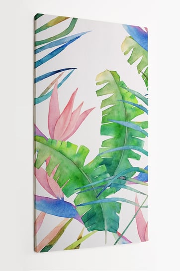 Obraz na płótnie HOMEPRINT, wzór, tropikalne liście, białe tło, botanika, akwarele 60x120 cm HOMEPRINT
