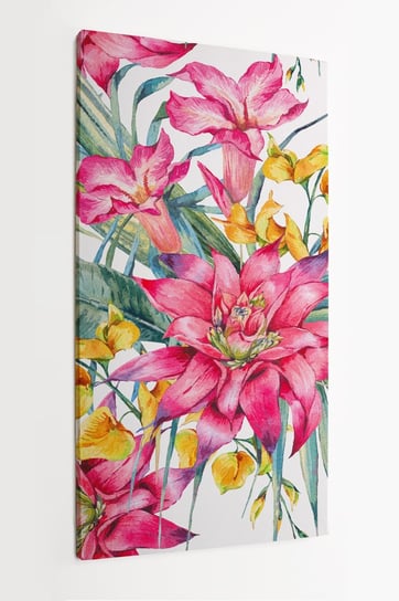 Obraz na płótnie HOMEPRINT, wzór tropikalny, bukiet kwiatowy, tropikalne kwiaty, liście 60x120 cm HOMEPRINT