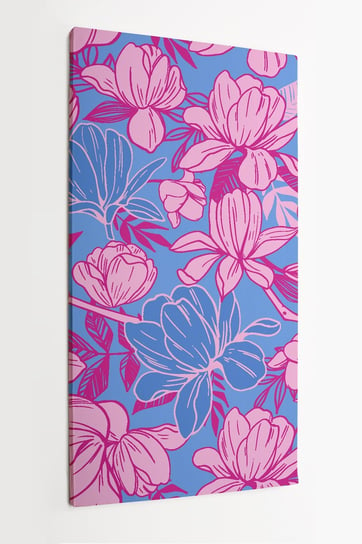Obraz na płótnie HOMEPRINT, wzór z różowymi kwiatami magnoli na niebieskim tle 50x100 cm HOMEPRINT