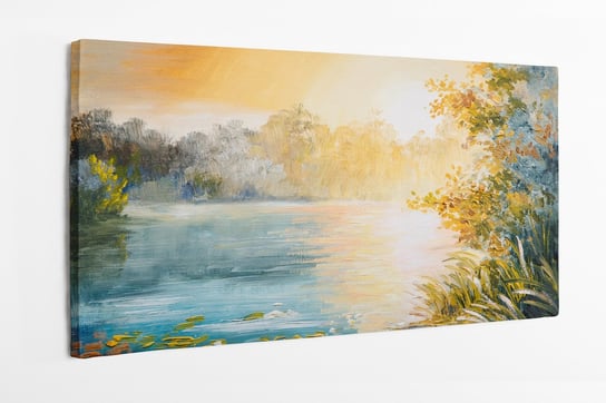 Obraz na płótnie HOMEPRINT, zachód słońca, jezior, obraz olejny 120x50 cm HOMEPRINT