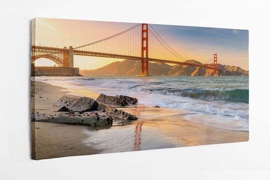 Obraz na płótnie HOMEPRINT, zachód słońca na plaży przy moście Golden Gate w San Francisco w Kalifornii 140x70 cm HOMEPRINT