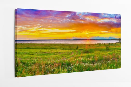 Obraz na płótnie HOMEPRINT, zachód słońca nad rzeką Kama, rzeka, panorama, krajobraz 100x50 cm HOMEPRINT