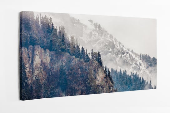 Obraz na płótnie HOMEPRINT, zaśnieżone góry, panorama, Europa, piękne, mroczny, mglisty, las ,pasmowo górskie 100x50 cm HOMEPRINT