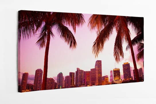Obraz na płótnie HOMEPRINT, zatoka, zachód słońca, drzewa palmowe, palmy, Miami, Folryda 120x50 cm HOMEPRINT