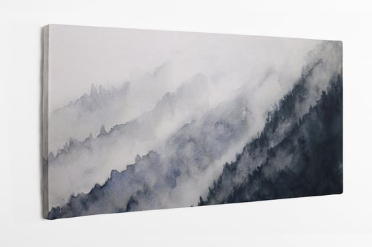 Obraz na płótnie HOMEPRINT, zbocze góry w mgle, zamglony las, góry, hala, akwarele 120x50 cm HOMEPRINT