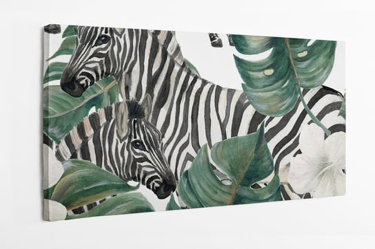 Obraz na płótnie HOMEPRINT, zebra, monstera, białe kwiaty, liście 120x50 cm HOMEPRINT