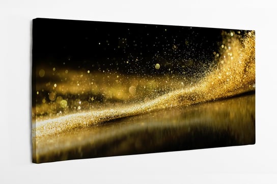 Obraz na płótnie HOMEPRINT, złoty brokat z niewyraźnym abstrakcyjnym tłem, odbicie na szkle 140x70 cm HOMEPRINT