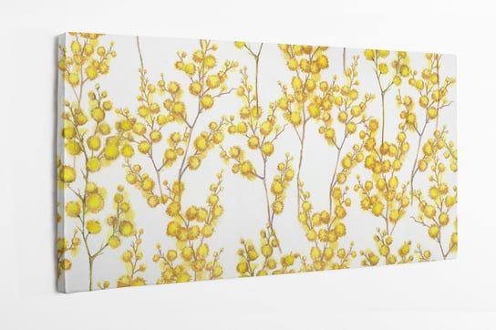 Obraz na płótnie HOMEPRINT, żółte kwiaty , białe tło, wiosenne gałązki 100x50 cm HOMEPRINT