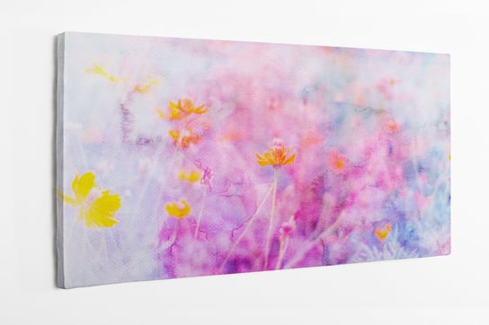Obraz na płótnie HOMEPRINT, żółty kosmos kwiatowy, akwarele, farbi rozlane, efekt rozlanej wody 100x50 cm HOMEPRINT
