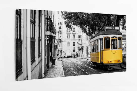 Obraz na płótnie HOMEPRINT, żółty tramwaj na starych ulicach Lizbony w Portugalii 120x50 cm HOMEPRINT