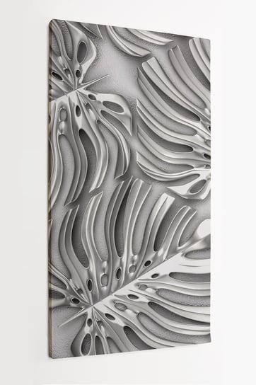 Obraz na płótnie HOMPRINT, srebrne liście monstera na szarym tle 60x120 cm HOMEPRINT