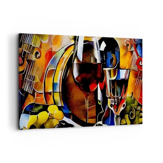 Obraz na płótnie - I świat nabiera barw - 120x80 cm - Obraz nowoczesny - Abstrakcja, Kubizm, Sztuka, Wino, Skrzypce - AA120x80-3477 ARTTOR