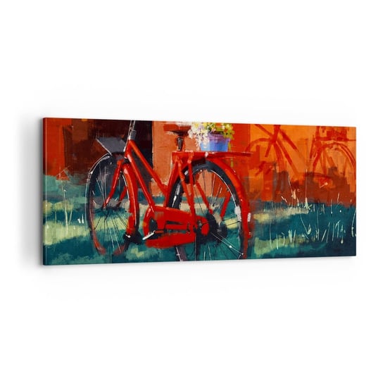 Obraz na płótnie - I want to ride my bicycle - 100x40cm - Rower Vintage Kwiaty W Doniczce Podróż - Nowoczesny foto obraz w ramie do salonu do sypialni ARTTOR ARTTOR