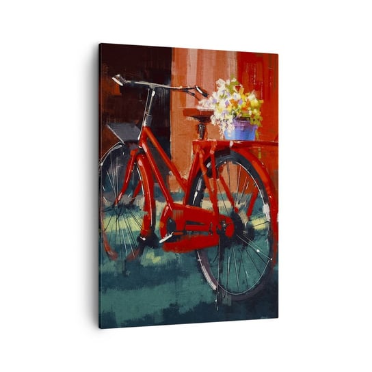 Obraz na płótnie - I want to ride my bicycle - 50x70cm - Rower Vintage Kwiaty W Doniczce Podróż - Nowoczesny Canvas obraz do salonu do sypialni ARTTOR ARTTOR