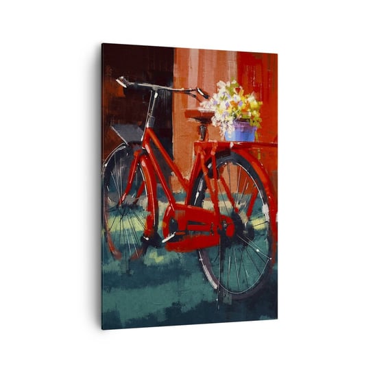 Obraz na płótnie - I want to ride my bicycle - 70x100cm - Rower Vintage Kwiaty W Doniczce Podróż - Nowoczesny foto obraz w ramie do salonu do sypialni ARTTOR ARTTOR
