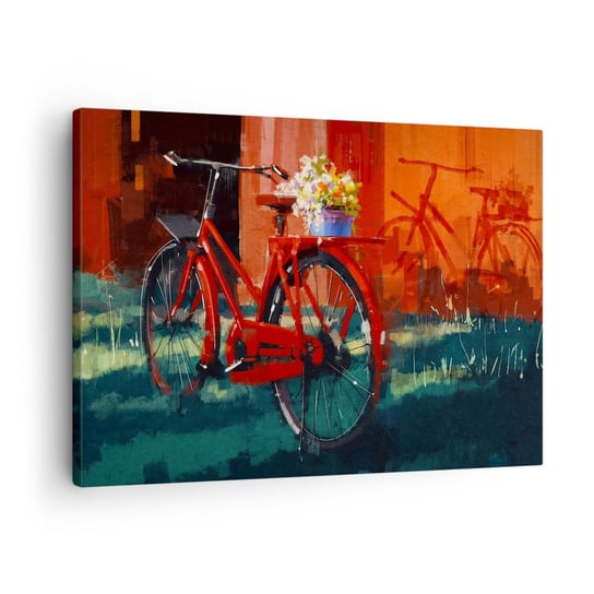 Obraz na płótnie - I want to ride my bicycle - 70x50cm - Rower Vintage Kwiaty W Doniczce Podróż - Nowoczesny Canvas obraz do salonu do sypialni ARTTOR ARTTOR
