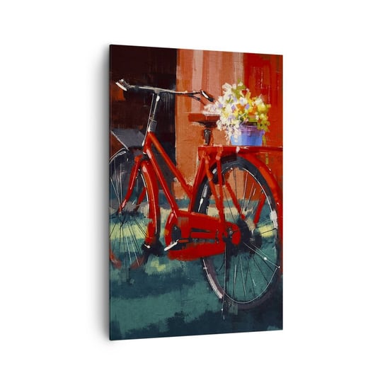 Obraz na płótnie - I want to ride my bicycle - 80x120cm - Rower Vintage Kwiaty W Doniczce Podróż - Nowoczesny obraz na ścianę do salonu do sypialni ARTTOR ARTTOR