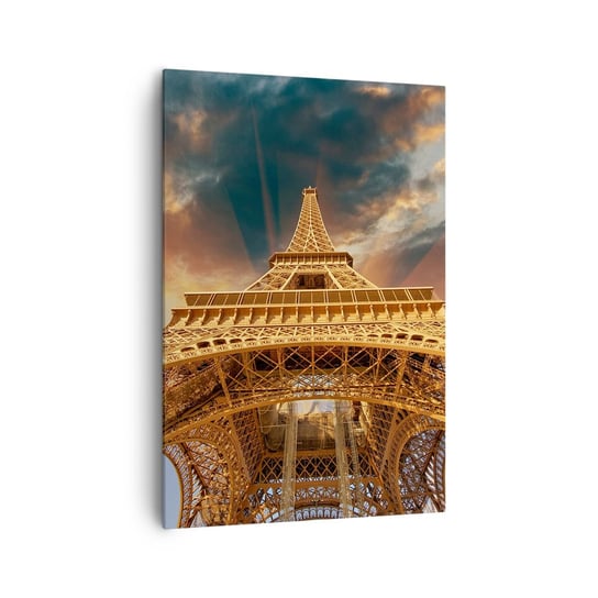Obraz na płótnie - Jak ludzkość sięgnęła nieba - 70x100cm - Wieża Eiffla Architektura Paryż - Nowoczesny foto obraz w ramie do salonu do sypialni ARTTOR ARTTOR