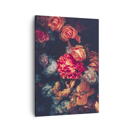 Obraz na płótnie - Jak u holenderskich mistrzów - 50x70cm - Bukiet Kwiatów Kwiaty Róże - Nowoczesny Canvas obraz do salonu do sypialni ARTTOR ARTTOR