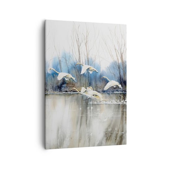 Obraz na płótnie - Jak w baśni o dzikich łabędziach - 50x70cm - Łabędzie Ptaki Pejzaż - Nowoczesny Canvas obraz do salonu do sypialni ARTTOR ARTTOR