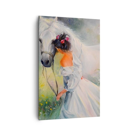 Obraz na płótnie - Jak z pięknego snu - 80x120cm - Kobieta Koń Łąka - Nowoczesny obraz na ścianę do salonu do sypialni ARTTOR ARTTOR