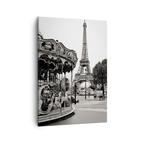 Obraz na płótnie - Jak zabawa, to tylko w Paryżu - 50x70cm - Karuzela Wieża Eiffla Paryż - Nowoczesny Canvas obraz do salonu do sypialni ARTTOR ARTTOR
