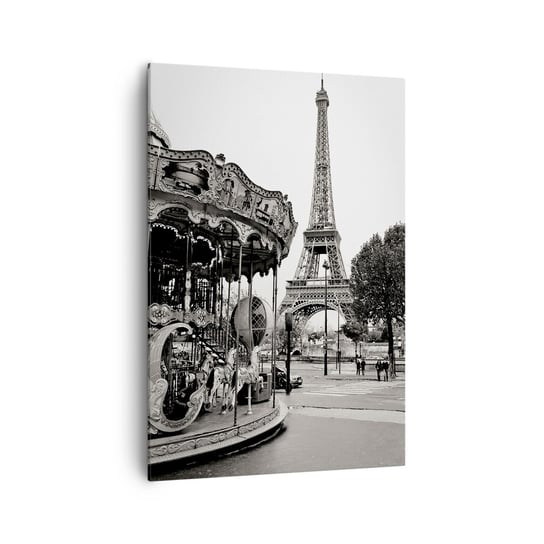 Obraz na płótnie - Jak zabawa, to tylko w Paryżu - 70x100cm - Karuzela Wieża Eiffla Paryż - Nowoczesny foto obraz w ramie do salonu do sypialni ARTTOR ARTTOR