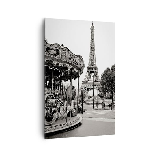 Obraz na płótnie - Jak zabawa, to tylko w Paryżu - 80x120cm - Karuzela Wieża Eiffla Paryż - Nowoczesny obraz na ścianę do salonu do sypialni ARTTOR ARTTOR