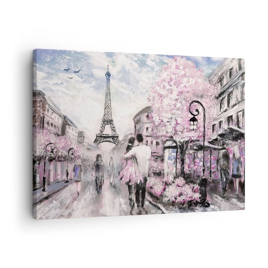 Obraz na płótnie - Jak zakochac się, to tylko w… - 70x50 cm - Obraz nowoczesny - Miasto, Wieża Eiffla, Paryż, Zakochana Para, Miłość - AA70x50-3149 ARTTOR