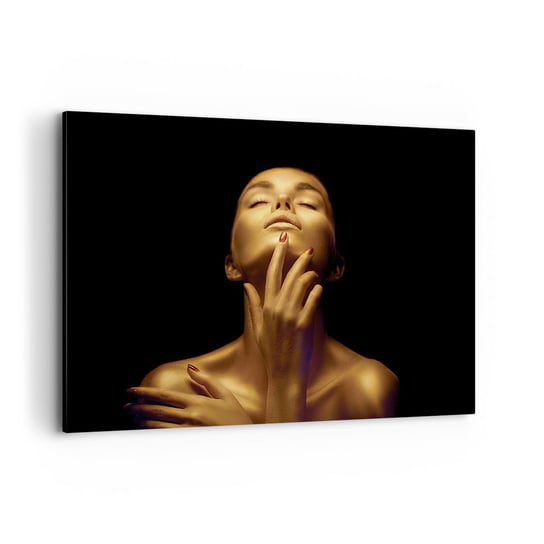 Obraz na płótnie - Jak złoty jedwab - 120x80cm - Kobieta Twarz Kobiety Ciało - Nowoczesny obraz na ścianę do salonu do sypialni ARTTOR ARTTOR
